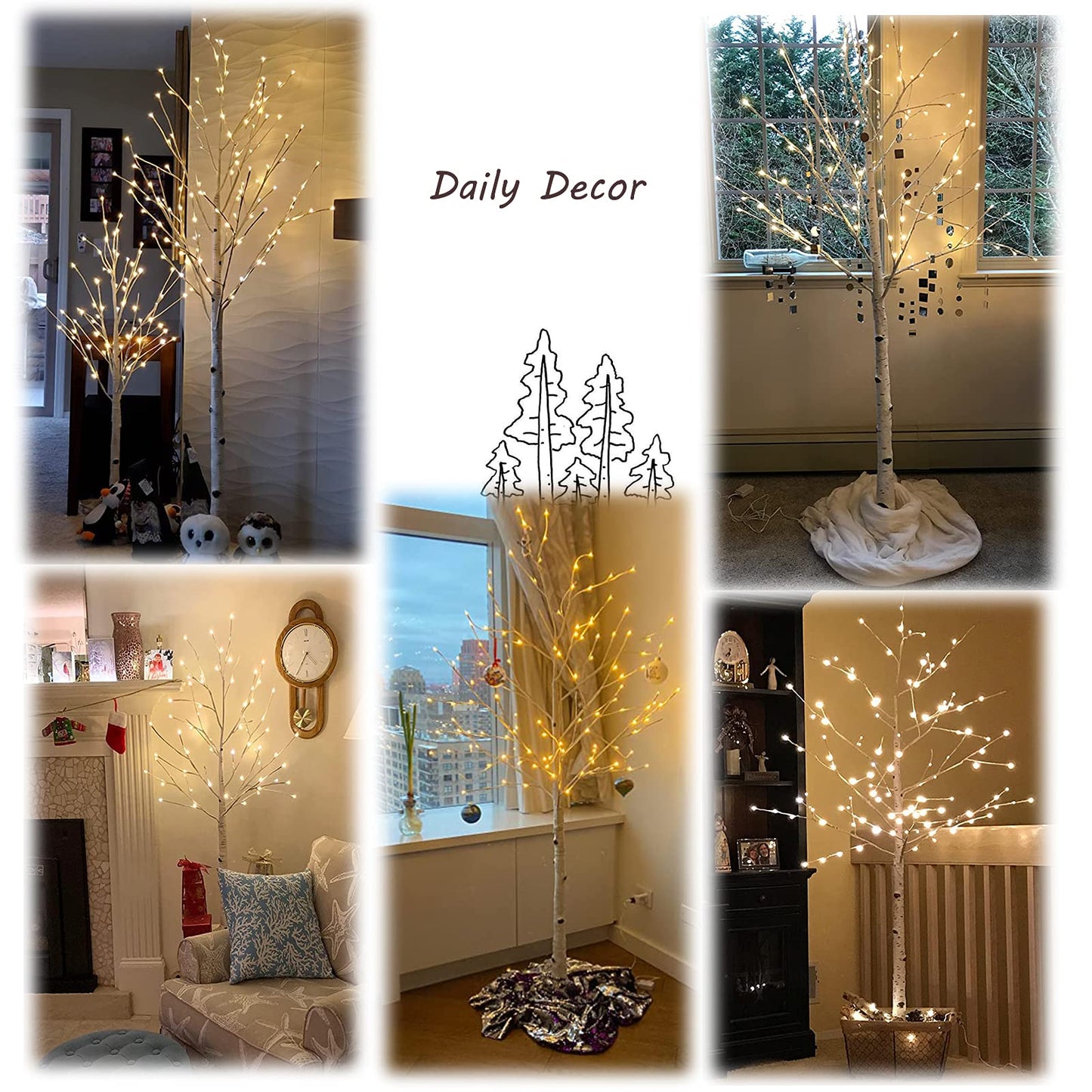 Hairui Pre Lit Birch Tree 2 Pack 6FT 128 Warm White LED White Twig Tree Lights for Indoor Outdoor Home Spring Easter Christmas Holiday Decorations
