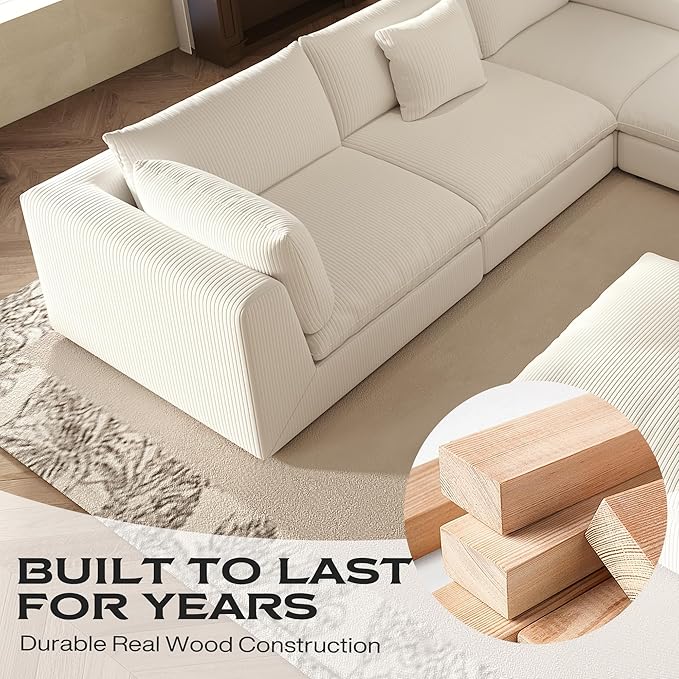Fajiani Oversized Modular Sectional Sofa, Cloud Couch Deep Seat Sofa Cushion Covers Removable, Oversized Sectional Couches for Living Room (1 Single Seater-Off White)