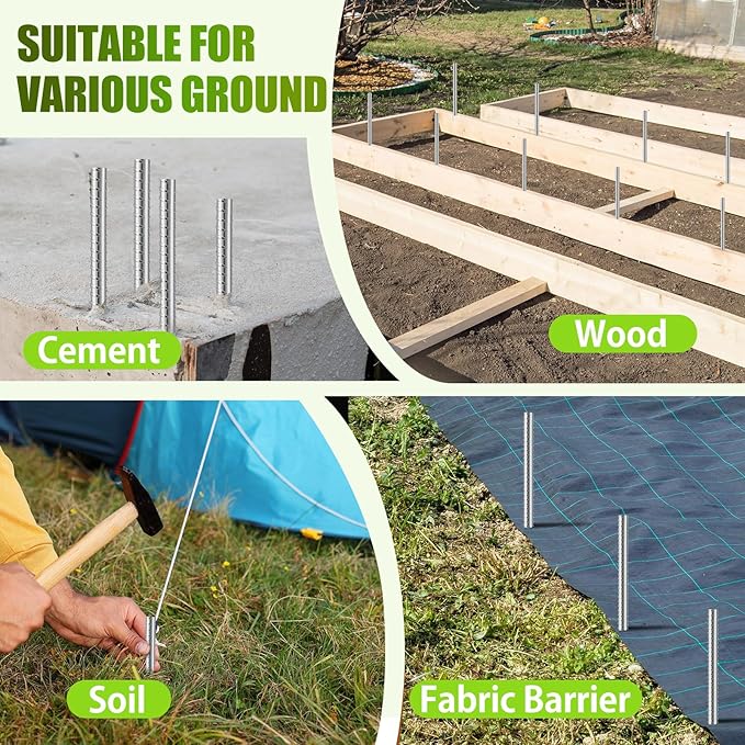 Gisafai 12 Pcs 40 Inch Ground Rebar Stakes Heavy Duty Ground Anchors Steel Plant Support Garden Stake Long Straight Metal Spikes with Chisel Point End for Concrete Timber Garden Plant Tent