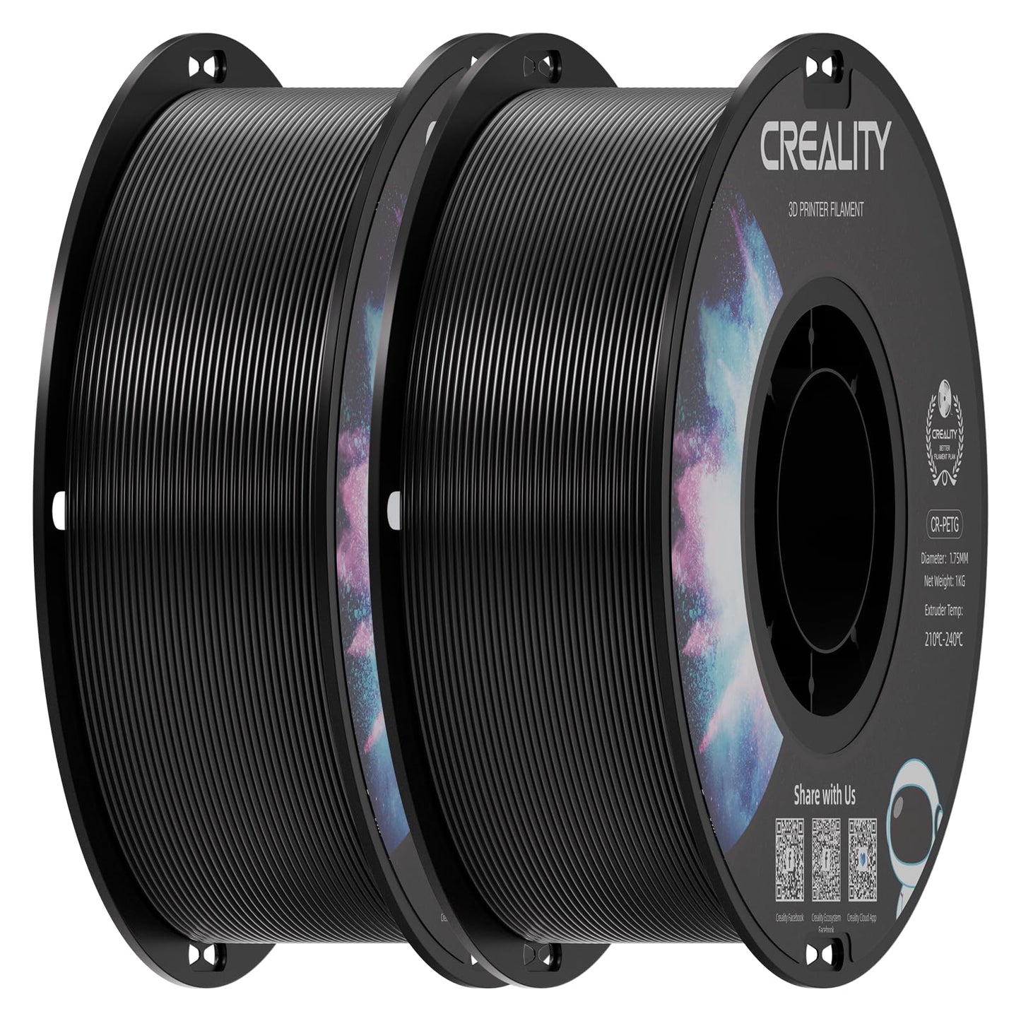 Creality PETG Filament 1.75mm Black 2 kg, 3D Printer Filament, Excellent Toughness High Precision, Odorless Non-Toxic Moisturepr