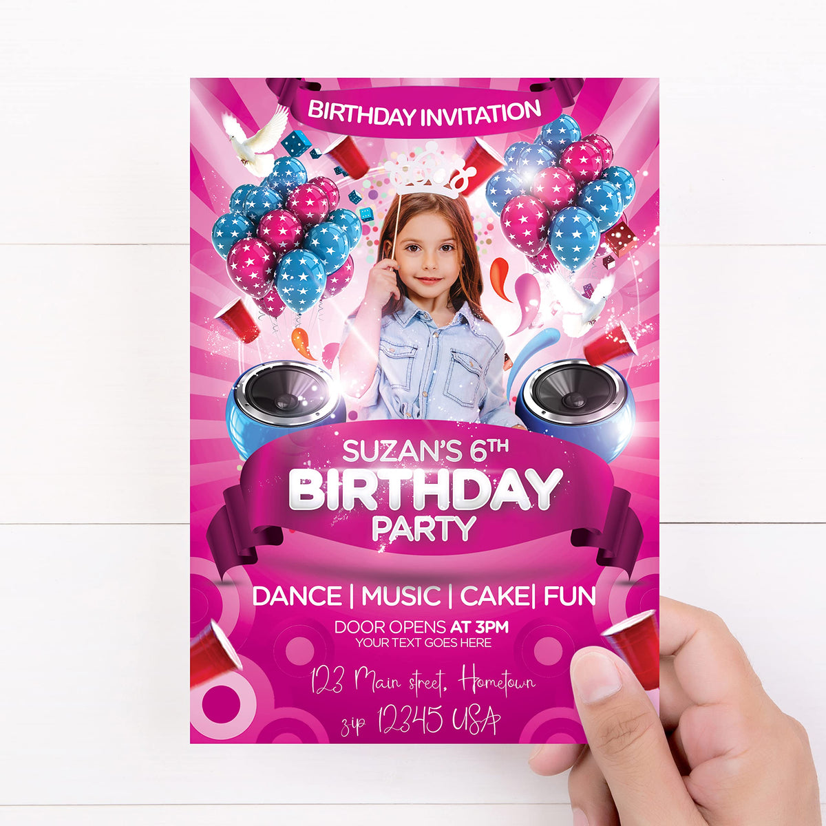 Megapolis Customized Birthday Invitations with Picture for Girls, Birthday Invitations for Girls Party with Photo, Personalized Invitation Cards (for girls)