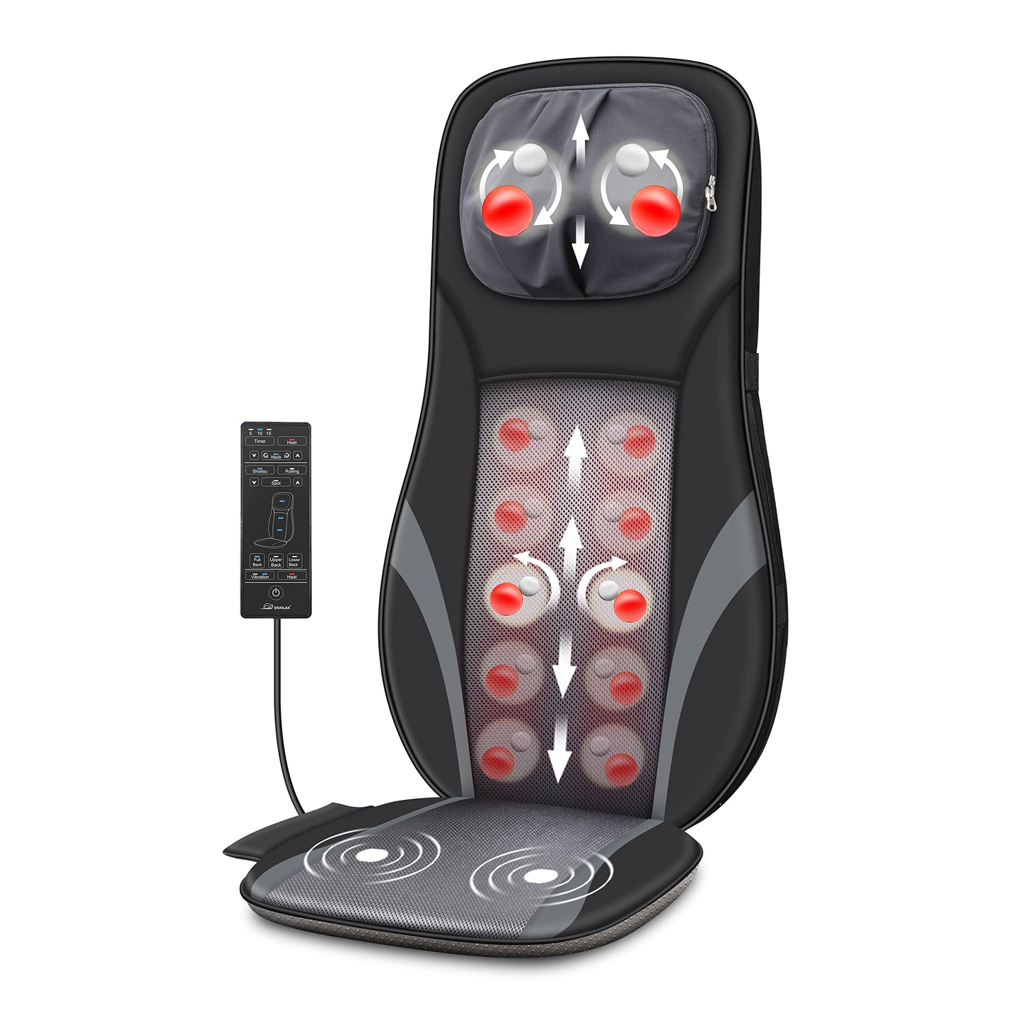 Snailax Shiatsu Back Massager with Heat -Deep Kneading Massage Chair Pad with Adjustable Intensity, Shiatsu Chair Massager to Relax Full Body Muscle，Gift for Mother