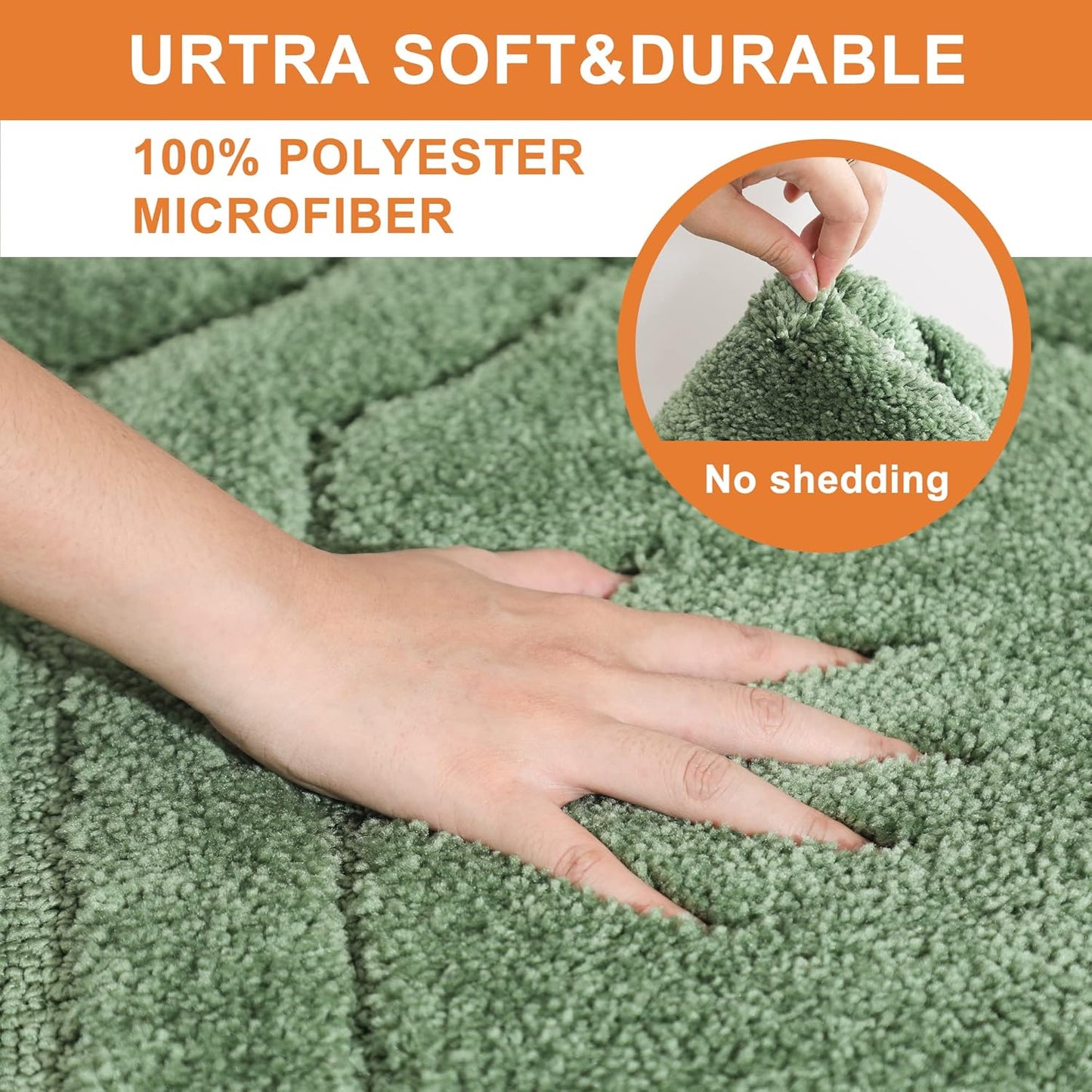 BEQHAUSE Bath Mat, Non-Slip Polyester Bathroom Rug, Soft and Absorbent, Quick Dry Shaggy Shower Mat, 20" x 32", Green