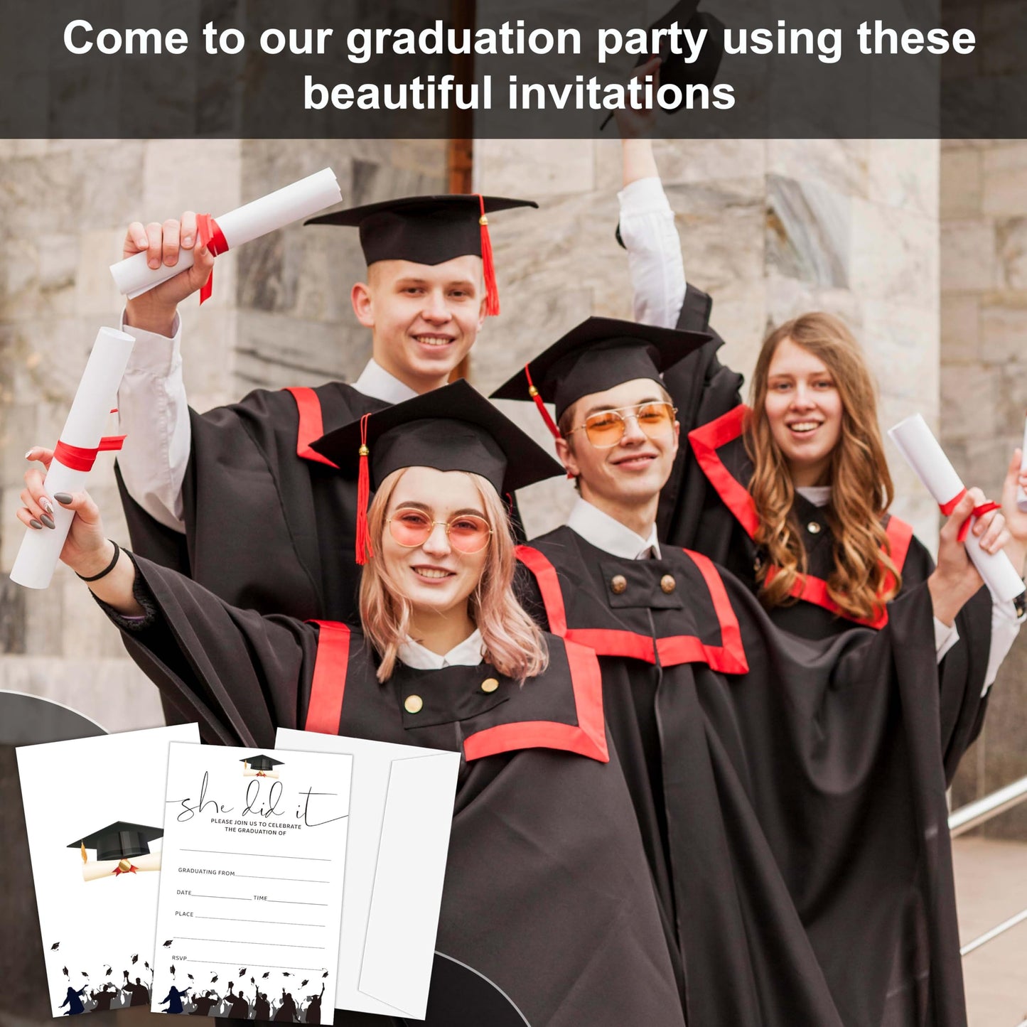 Nuhany Graduation Invitations, She Did It Graduation Announcements Party Invite Card for High School, College, Masters Grad Celebration Party Supplies, 25 Pack-A04