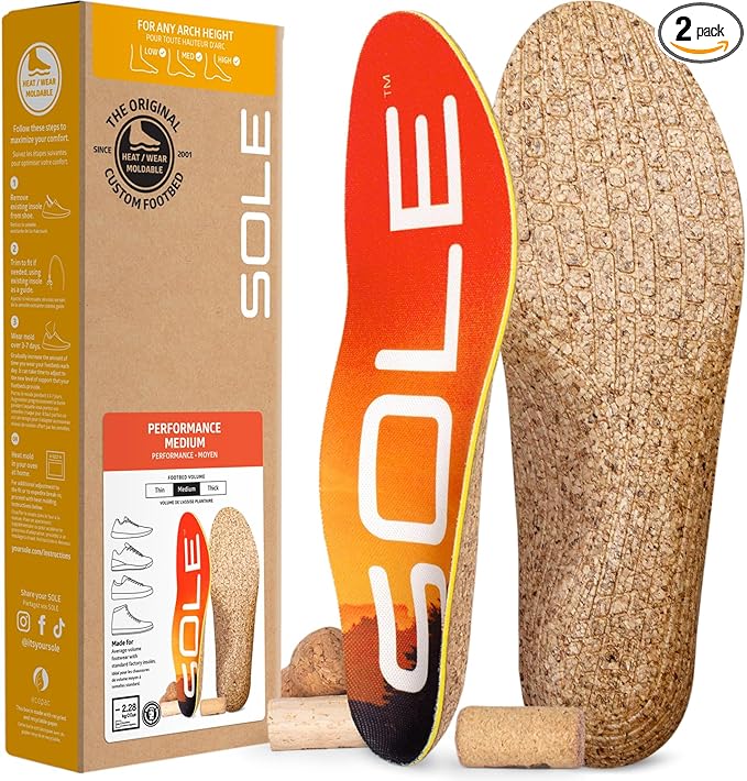 SOLE Performance Medium Insoles - Custom Moldable Orthotic Support for Any Arch Type, Plantar Fasciitis Relief - Mens Size 11/Womens Size 13, 1 Pair
