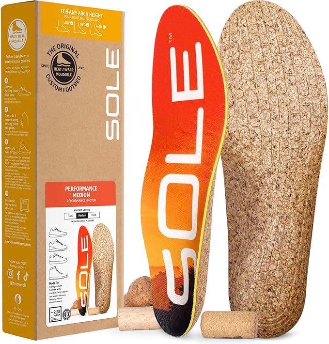 SOLE Performance Medium Insoles - Custom Moldable Orthotic Support for Any Arch Type, Plantar Fasciitis Relief - Mens Size 4/Womens Size 6, 1 Pair