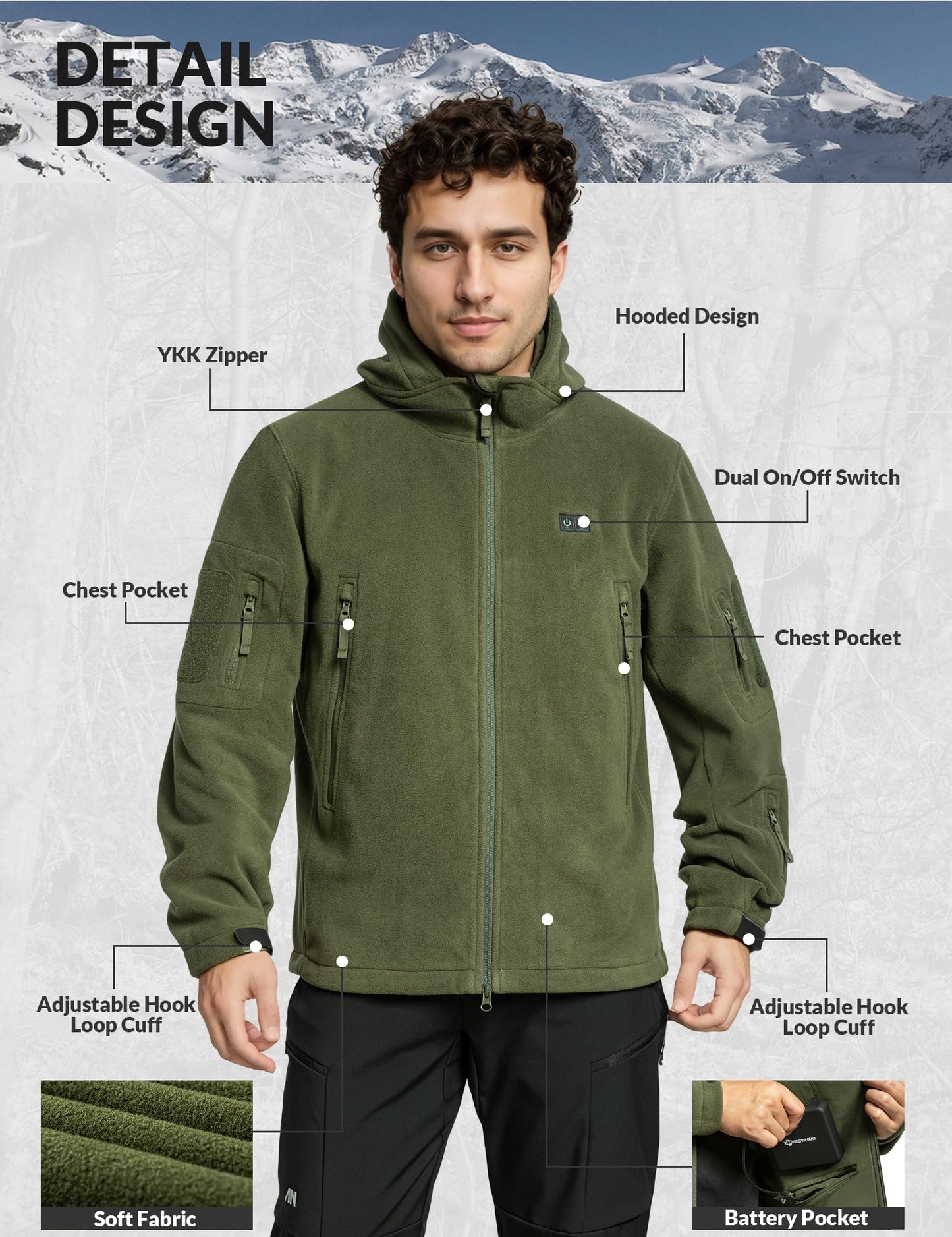 ANTARCTICA GEAR Heated Jacket with 12V 16000mAh Battery Pack, Polar Fleece Coat for Men Women, Fit Zip Hood Winter Jacket