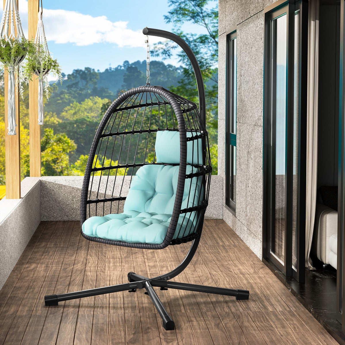 LEVELEVE Egg Chair with Stand,Patio Rattan Wicker Hanging Swing Egg Chair Hammock Chair for Bedroom Porch Garden,Thickened Aluminum Alloy Steel Frame and UV Resistant Cushion,350LBS Capacity