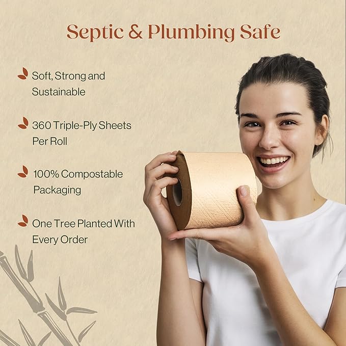 24 - HeyBamboo 100% Bamboo 3-Ply Toilet Paper, Unbleached, Non Toxic, 24 Double Rolls, 360 Sheets, FSC Certified, Soft & Strong, Pack of 24, Plastic-Free