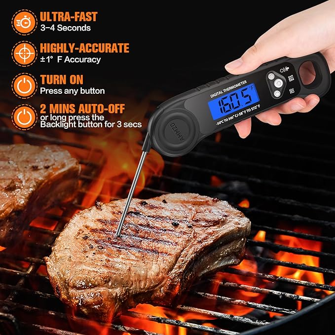 Meat Thermometer Digital, Instant Read Food Thermometer for Cooking, Grilling, Baking, Frying & Candy Making, Essentials Kitchen Gadgets Accessory, Gifts for Men Women Dad Mom Birthday