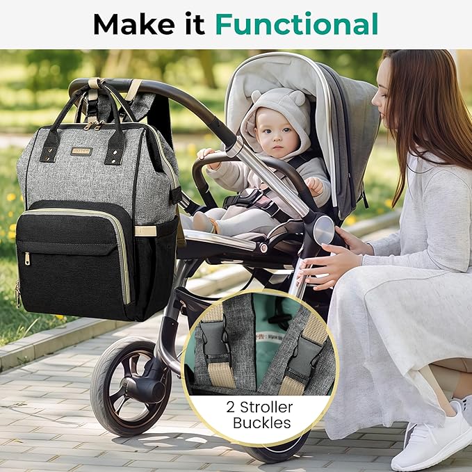 Vacuum Compression Diaper Bag, Expandable Waterproof Baby Travel Backpack with Insulated Pockets, Wet-Dry Separation, and Detachable Airtight Bag(No Air Pump)