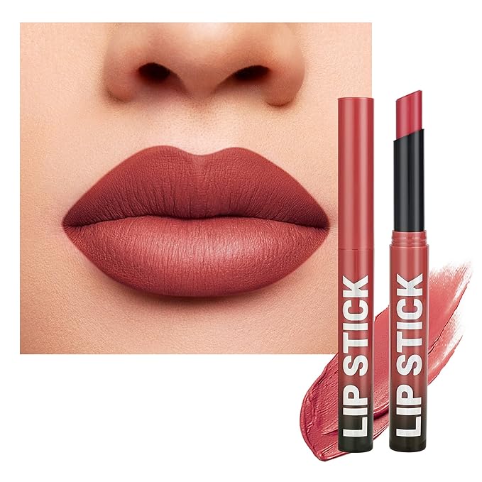 Rose Wood Matte Lipstick，Creamy Silky Matte+Lipsticks，Hydrating Balm-in-Lipstick，Velvety Finish for Women Daily Lip Makeup，High-pigment Formula，Easy to use and color，Vegan & Cruelty-Free 04#