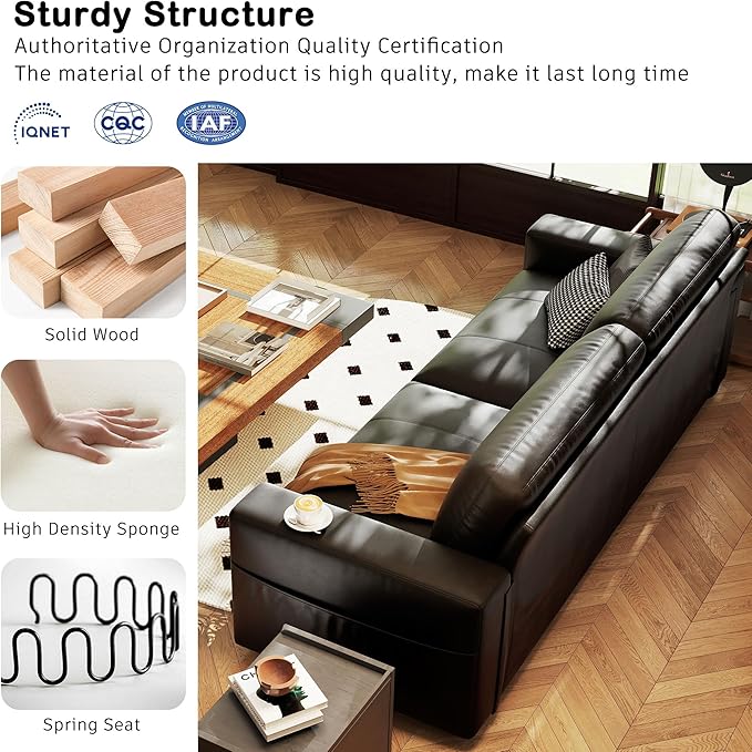Hanherry Faux Leather 89" Sofa for Living Room, Modern Comfy Couch with Medium Firm Seat Cushion, Removable Cover,Wide Armrest,USB/Type-C Port,Couches for Small Space,Apartment