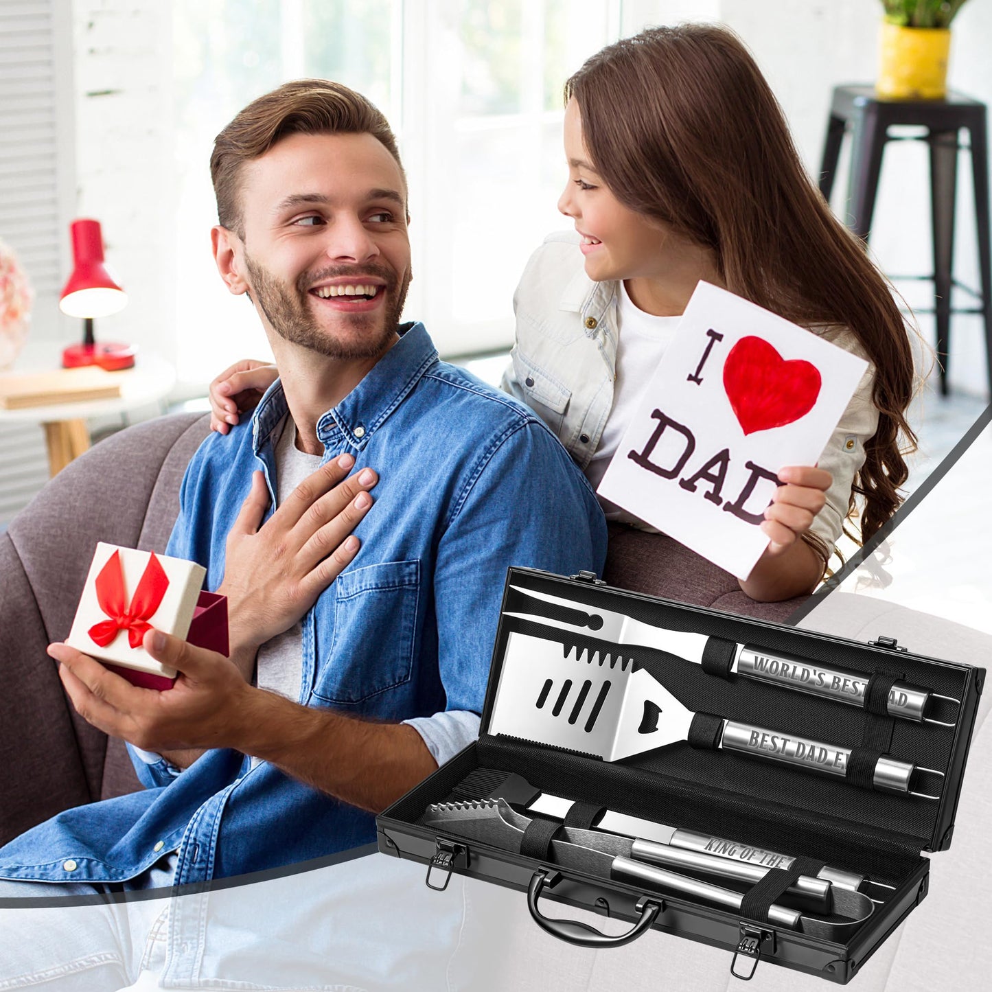Dad Birthday Gifts, Grilling Accessories, Heavy Duty Stainless Steel Grill Set BBQ Grill Tools for Outdoor Grill with Aluminum Case, Dad Grill Utensils Ideal Christmas Grilling Gift for Men(Black)