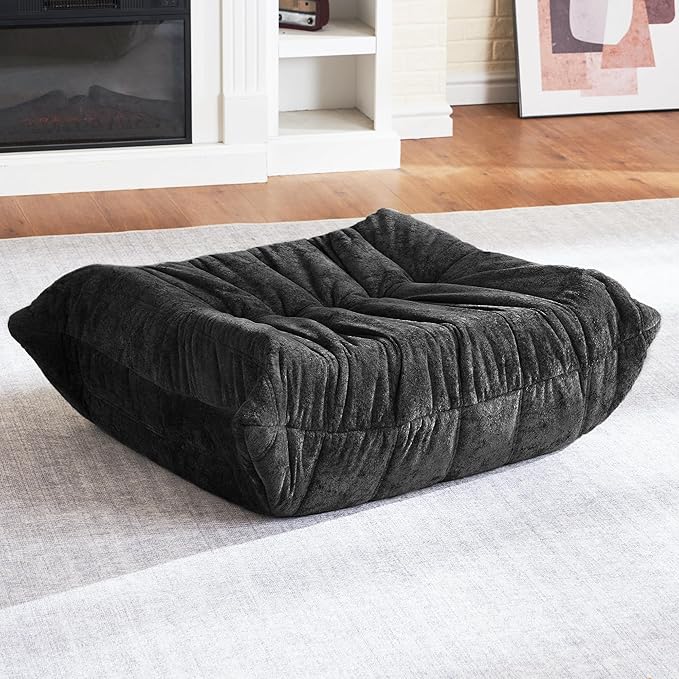 HABUTWAY Bean Bag Ottoman,Foot Rest,Fireside Chair Memory Foam Lazy Bean Bag Sofa for Living Room,Bedroom,Dorm,Office (Ottoman-Black)