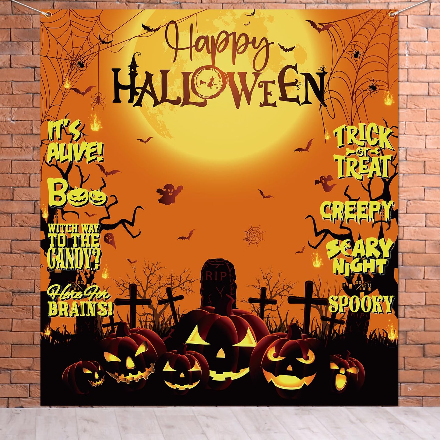 Halloween Backdrop,Orange And Black Scary Pumpkin Decorations Happy Halloween Photo Backdrop Halloween Banner For Trick Or Treat