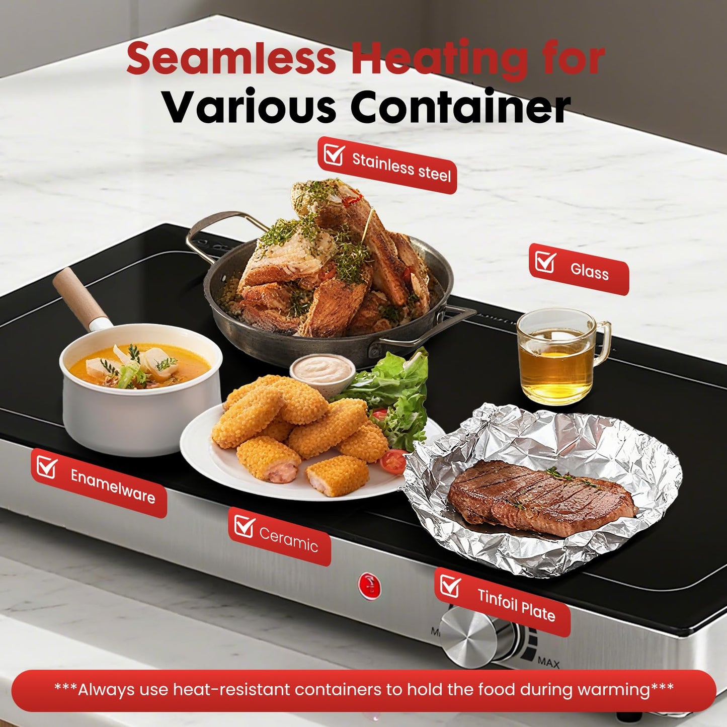 OLIXIS Warming Trays for Buffets Party, Electric Warming Tray with Adjustable Temperature Control, Large 25" x 15" Full Glass-Top Food Warmer for Party Buffet, Wedding, Holiday and Home Dining, Black