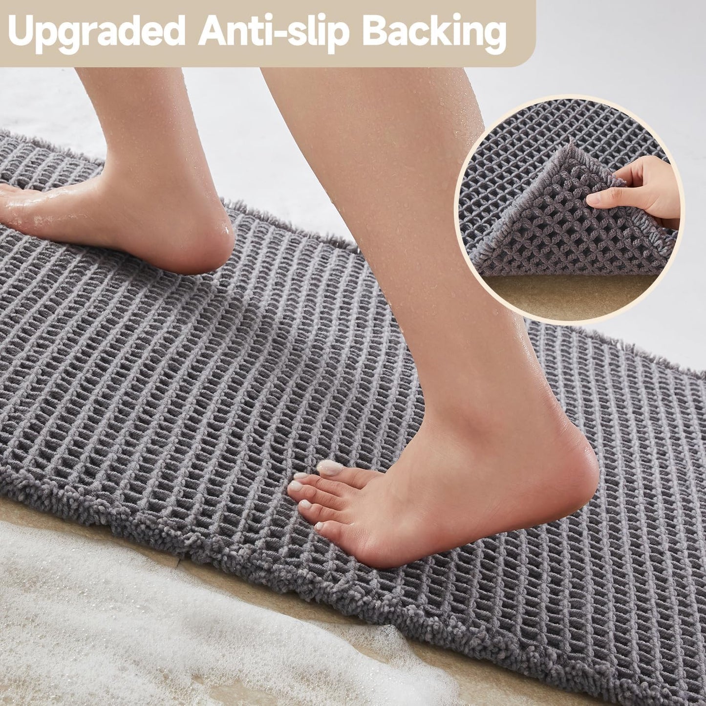 Waffle Bath Mat, Boho Bathroom Rugs Non Slip Washable Super Absorbent Quick Dry Bath Mat Farmhouse Bathroom Decor, 48"x24" Grey