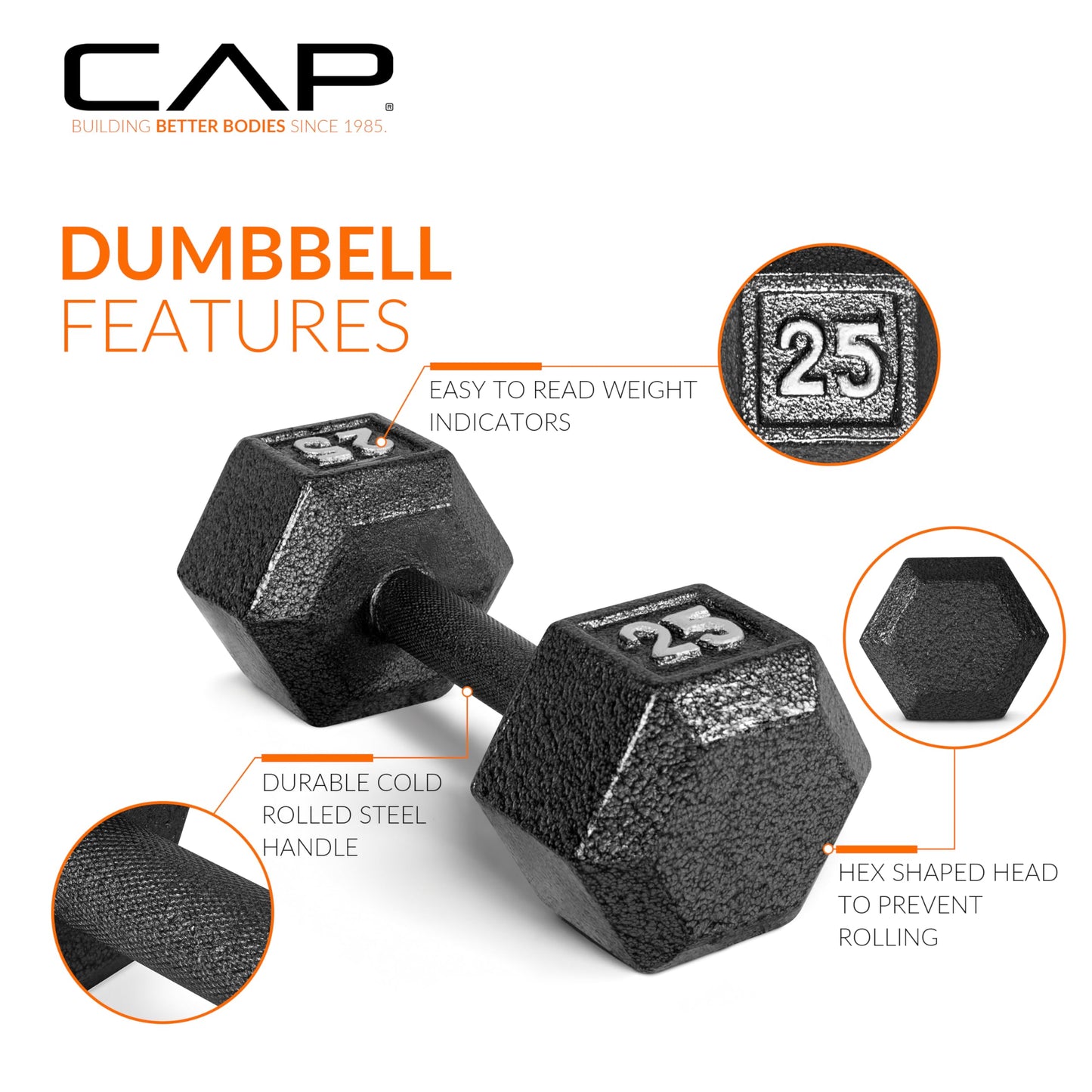 CAP Barbell Cast Iron Hex Dumbbell, Black, Pair, 3 lb
