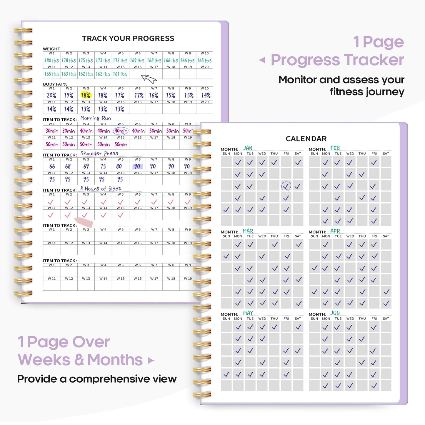 Fitness Workout Journal for Women & Men, A5(5.5" x 8.5") Workout Log Book Planner for Tracking, Progress, and Achieving Your Wellness Goals-Lavender
