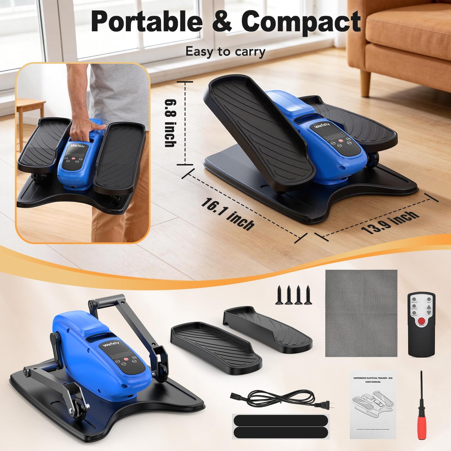 Wefely Under Desk Elliptical Machine,Leg Exerciser While Sitting for Seniors with 12 Adjustable Speed RF Remote Control,Quiet & Portable Mini Seated Pedal Exerciser with Non-Slip Mat for Home Office
