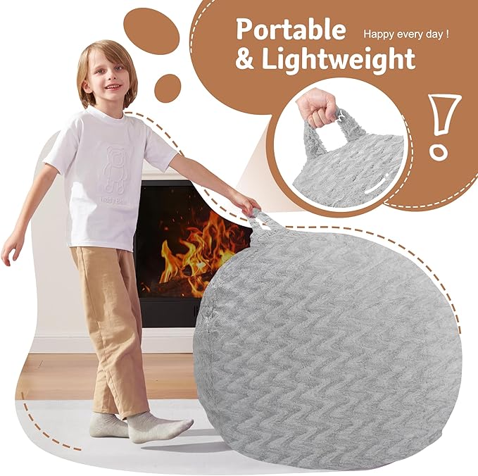 2FT Bean Bag Chair,Giant Bean Bag Chairs for Adults,Big Bean Bags with Memory Foam Filled, Large Beanbag Chairs with Chevron Plush Cover-Light Grey
