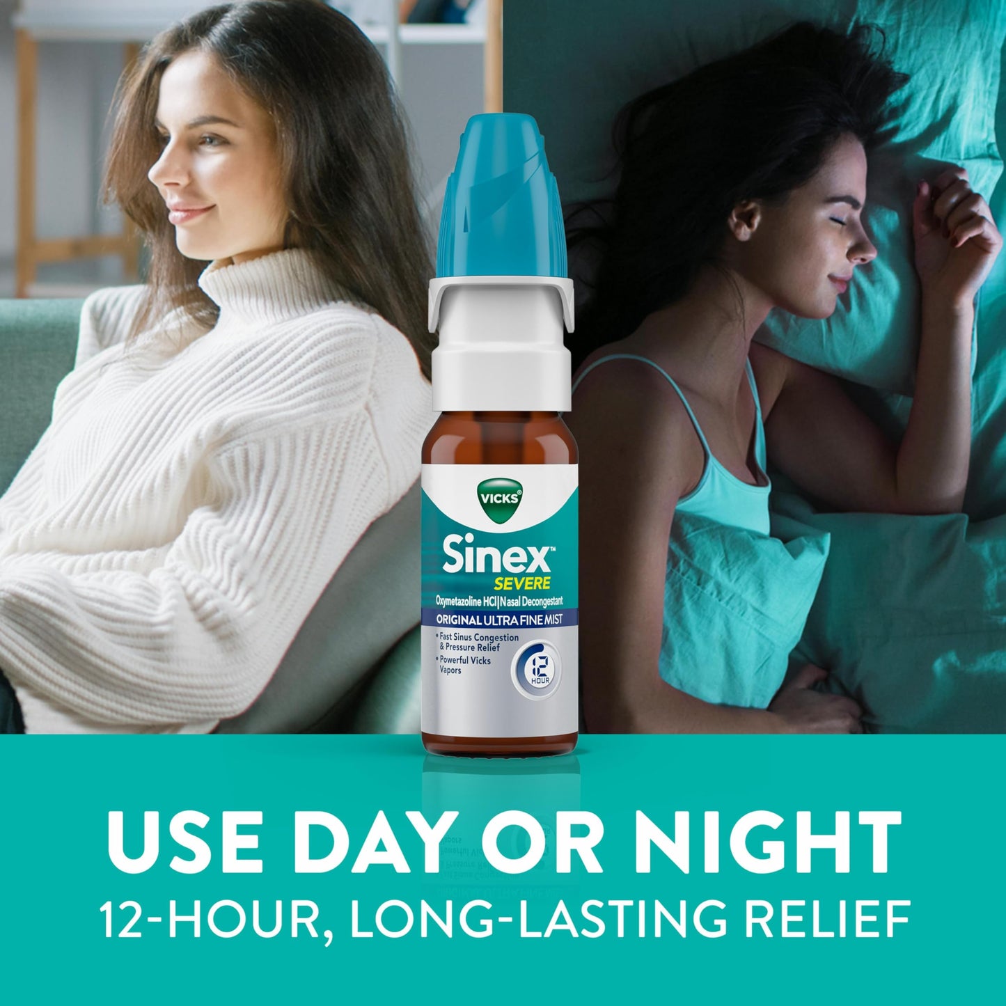 Vicks Sinex Severe Allergy & Sinus Nasal Spray, Original Ultra Fine Mist, Decongestant Relief from Nasal Congestion, Sinus Pressure Relief, 265 Sprays (2 Count)
