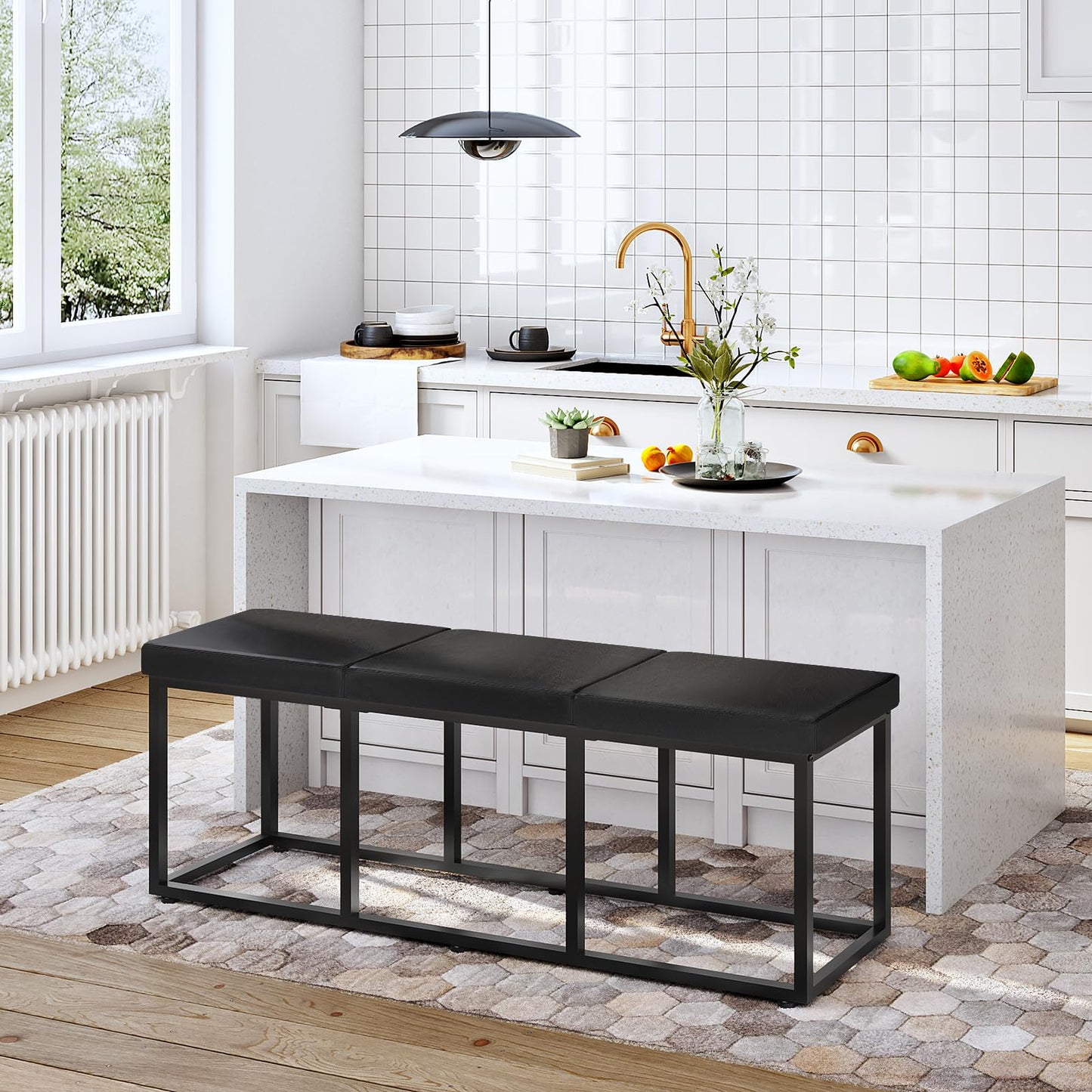 HOOBRO Dining Bench, Dining Room Bench with PU Leather Upholstered Seat, for Kitchen, Living Room, Hallway, Kitchen, Entryway, Bedroom, Black BB46CD01