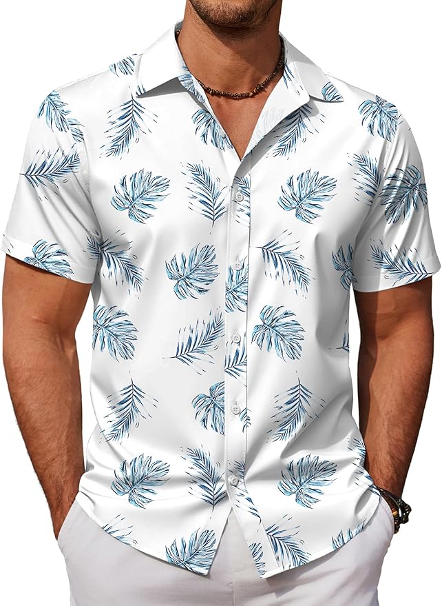 COOFANDY Mens Hawaiian Shirts Short Sleeve Button Down Aloha Shirt Casual Beach Clothes