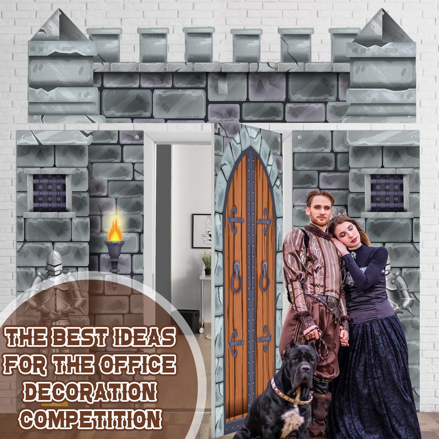 VitalCozy 4 Pcs Halloween Medieval Party Decorations 6.5 x 3 ft Castle Door Banner Covers Medieval Castle Door Decor Backdrop Themed Party Supplies Wall Decor Entrance Decoration