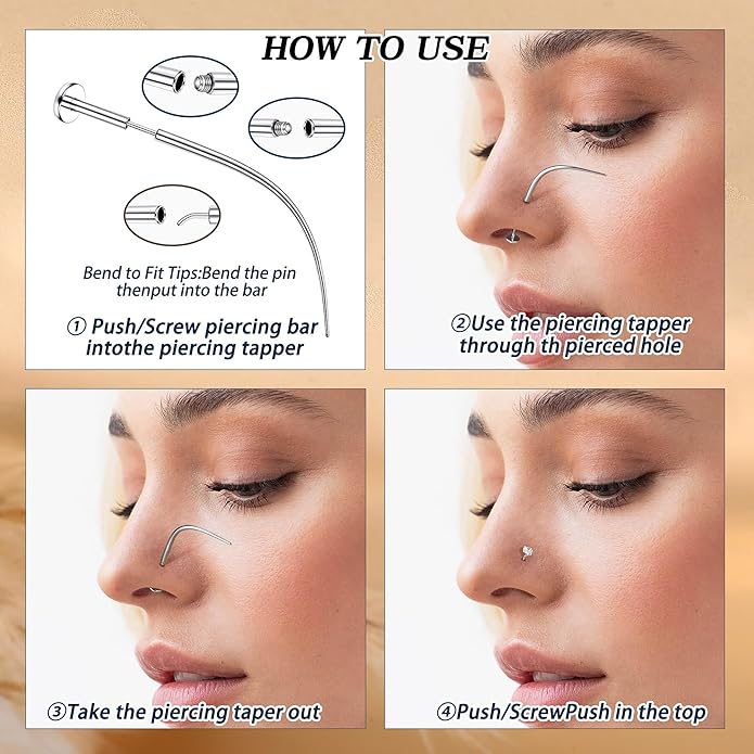 Piercing Taper Ball Grabber Tool for Changing Jewelry - 14G 16G 18G 20G Stainless Steel Flat Back Earrings Applicator Tool Threadless Insertion Pin Thread Body Piercing Kit for Ear Nose Lip