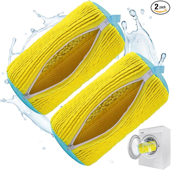 2Pcs Shoe Washing Machine Bag,Deep Clean Reusable Shoe Cleaning Bags,Laundry Shoe Bag for Washer and Dryer Includes 2 Storage Dust Bags for Shoes,Gym,Tennis,Sports 2 Sneaker Washing Machine Bag Yellow