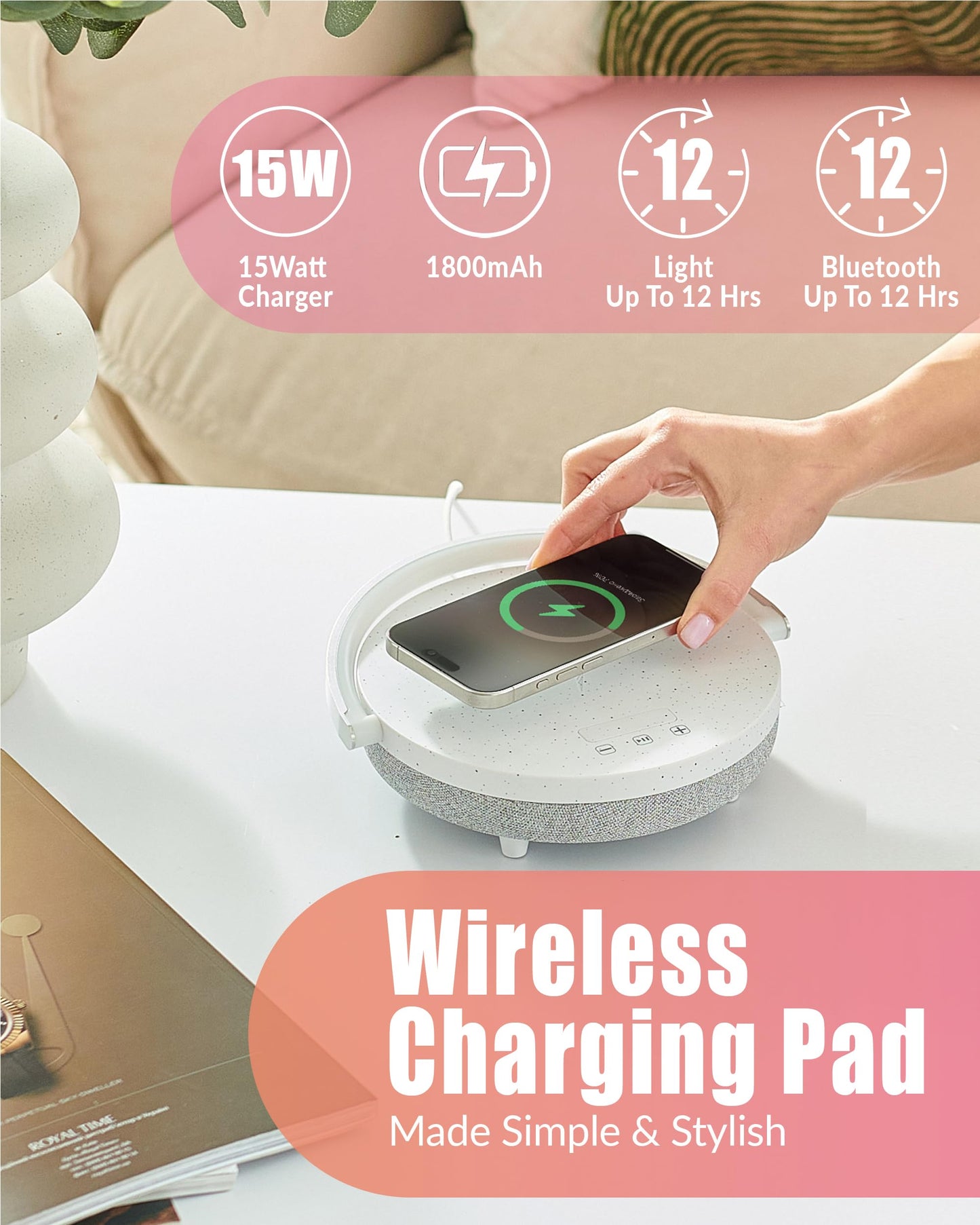 BELMAK Bedside Lamp with Wireless Charger, 6 in 1 Touch Bedside Lamp, Portable Bluetooth Speaker, Birthday Gifts for Women, Gift for Her, Mom, Dad, Mens Gifts for Birthday Unique
