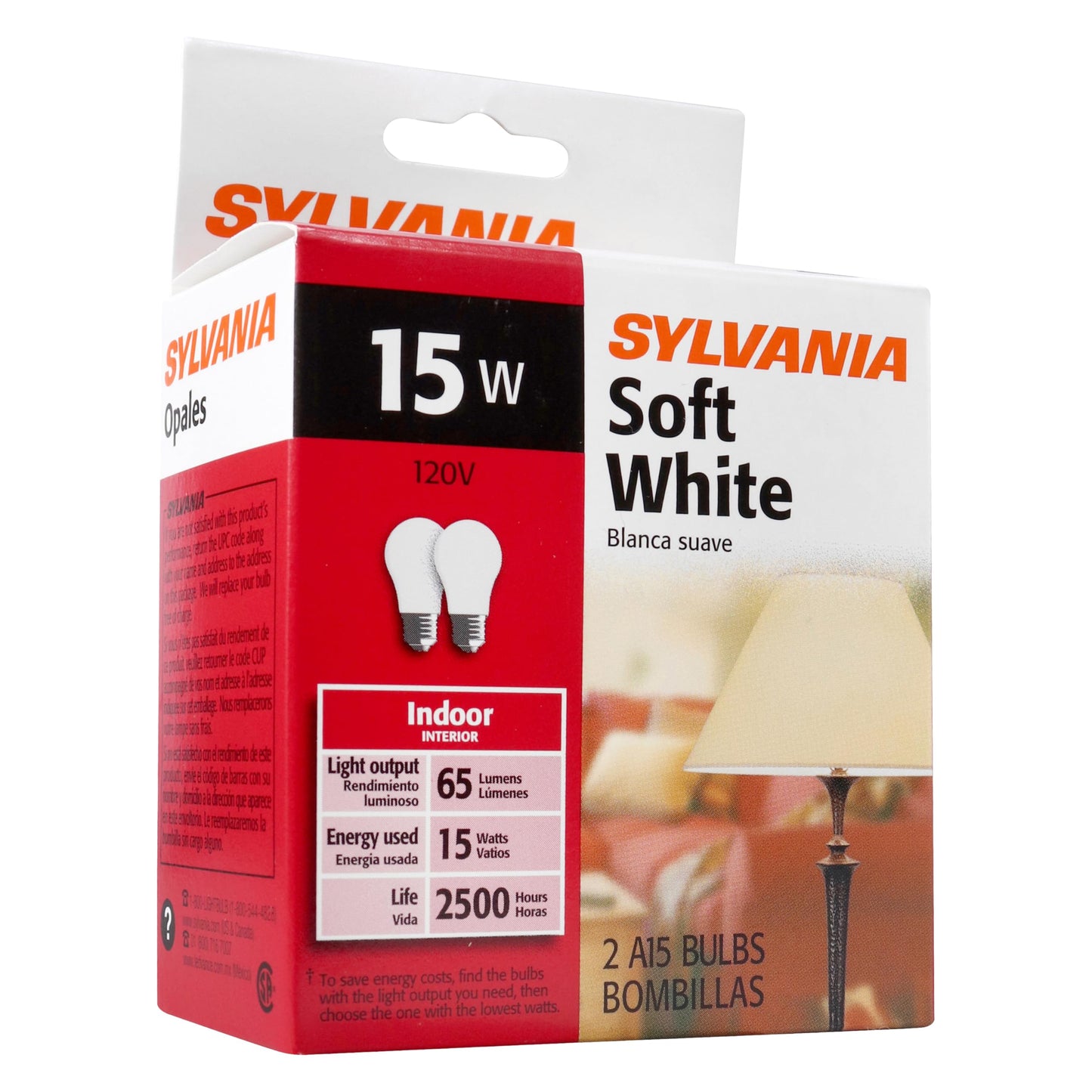 Sylvania Incandescent Appliance Light Bulb, 15W A15, Dimmable, Medium Base, 65 Lumens, Frosted, 2850K, Soft White - 2 Pack (10015)