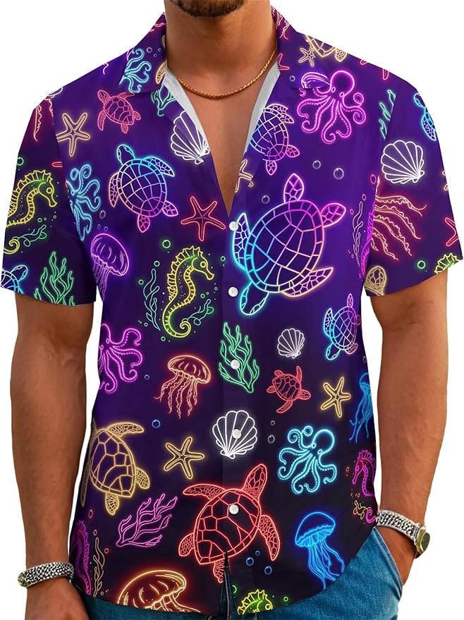 REVENEVER Funny Hawaiian Shirts for Men Short Sleeve Button Down Casual Shirts Summer Tropical Beach Shirt