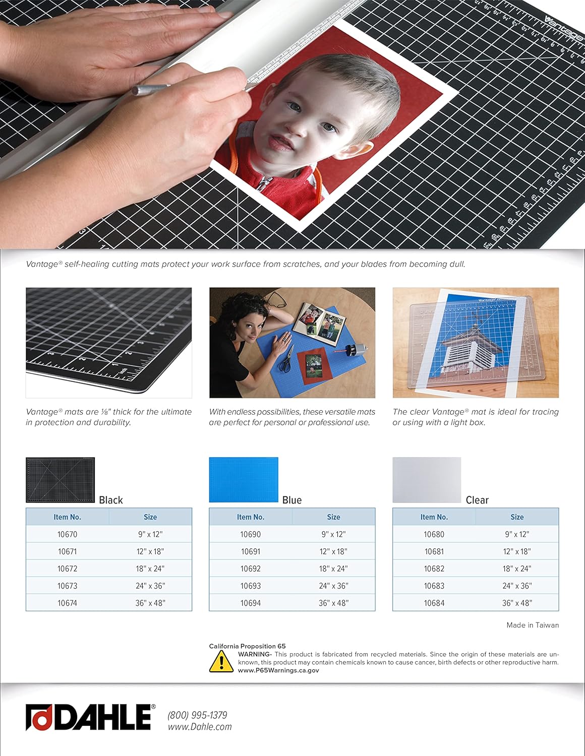 Dahle Vantage 10694 Premium Self-Healing Cutting Mat, 36"x48", 1/2" Grid, 5 Layers for Max Healing, Perfect for Crafts & Sewing, Blue