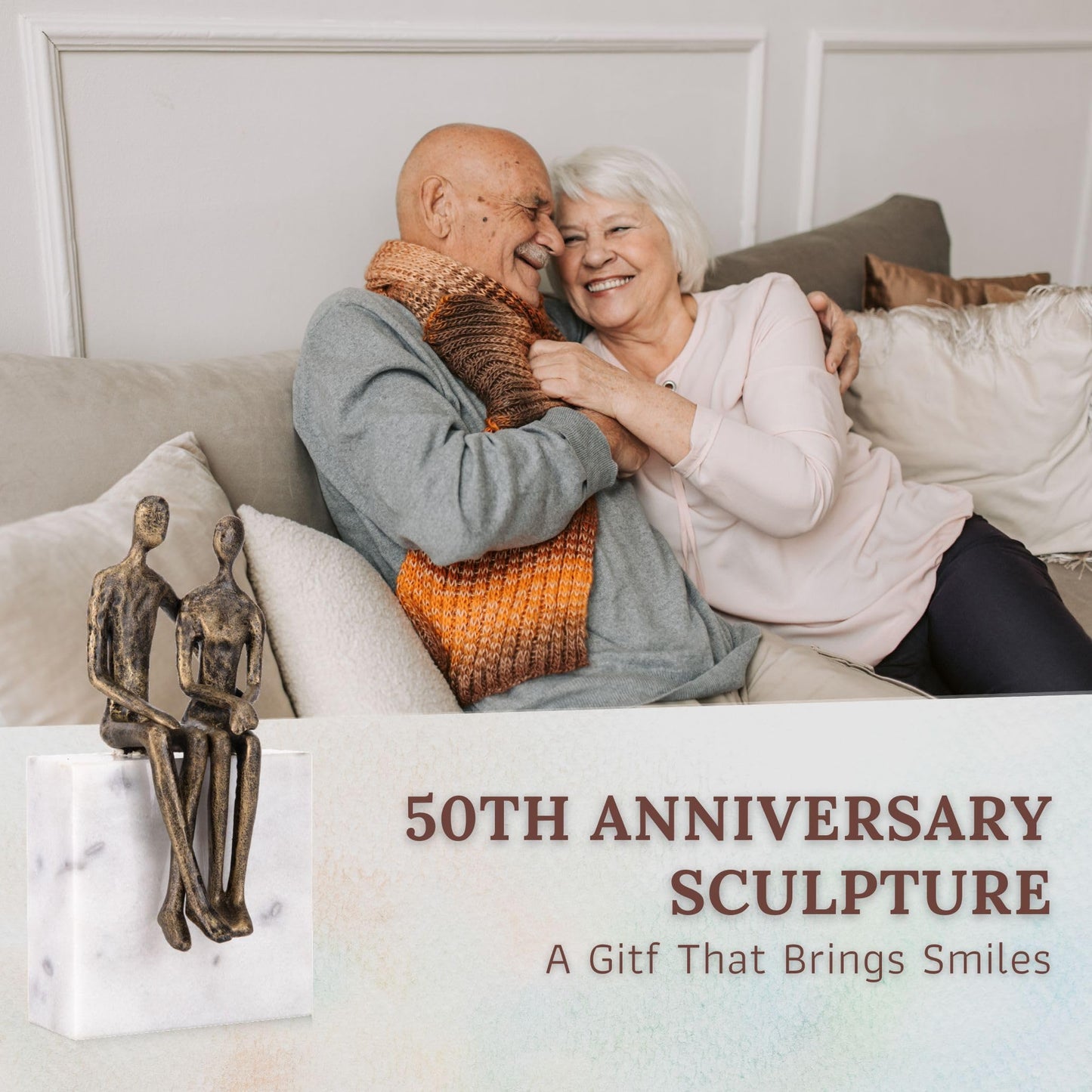 DCAPILLA 50th Wedding Anniversary Couple Gifts - Iron and Marble Sculpture - Gifts for 50th Wedding Anniversary for Parents or Friends - Includes Present Box, Engraved Plaque and Poem Card