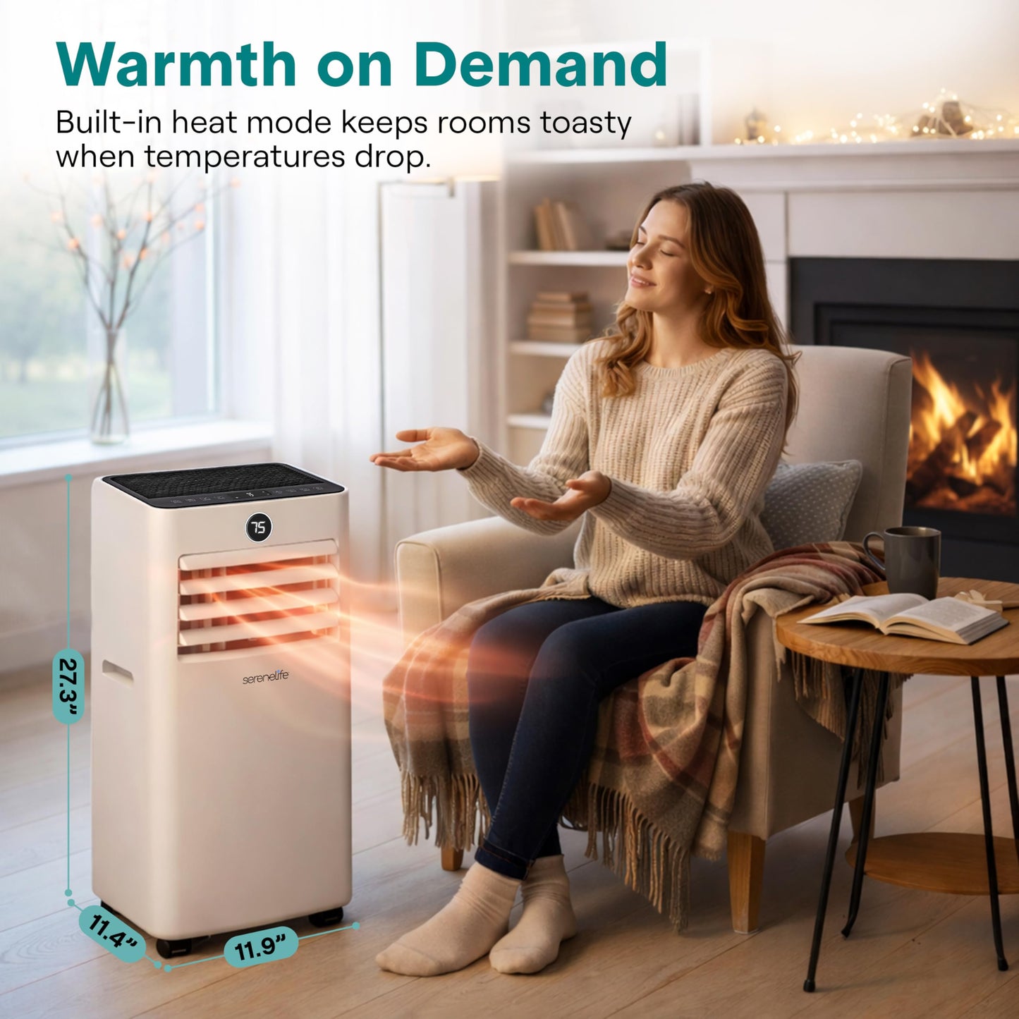 SereneLife 10,000 BTU Portable Air Conditioner and Heater, Small AC with Dehumidifier and Fan, Wifi Function, Mini AC Unit with 450 Sq. Ft. Coverage, Includes Remote Control and Window Mount Kit
