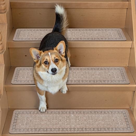 OJIA Vintage Stair Treads for Wooden Steps Indoor 15PCS 30"x8" Non-Slip Stair Runner Carpet Stair Treads Mats Staircase Step Treads for Kids, Elders and Dogs, Rubber Step Covers
