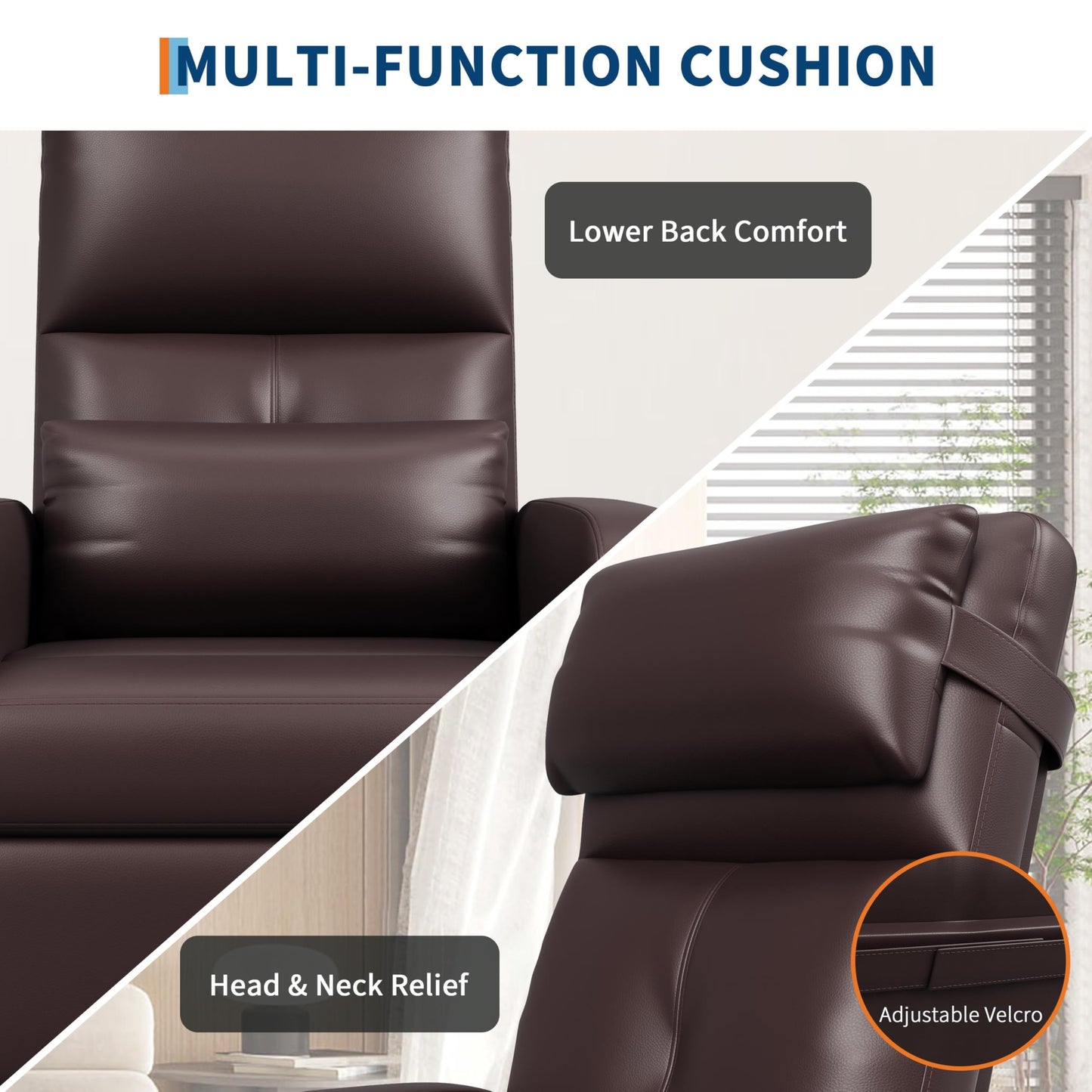 GarveeHome Power Recliner Chair - Heat and Massage, Adjustable Electric Recliner Ergonomic PU Leather Single Sofa, Tall Back, Padded Seat, Home Theater Seating for Living Room