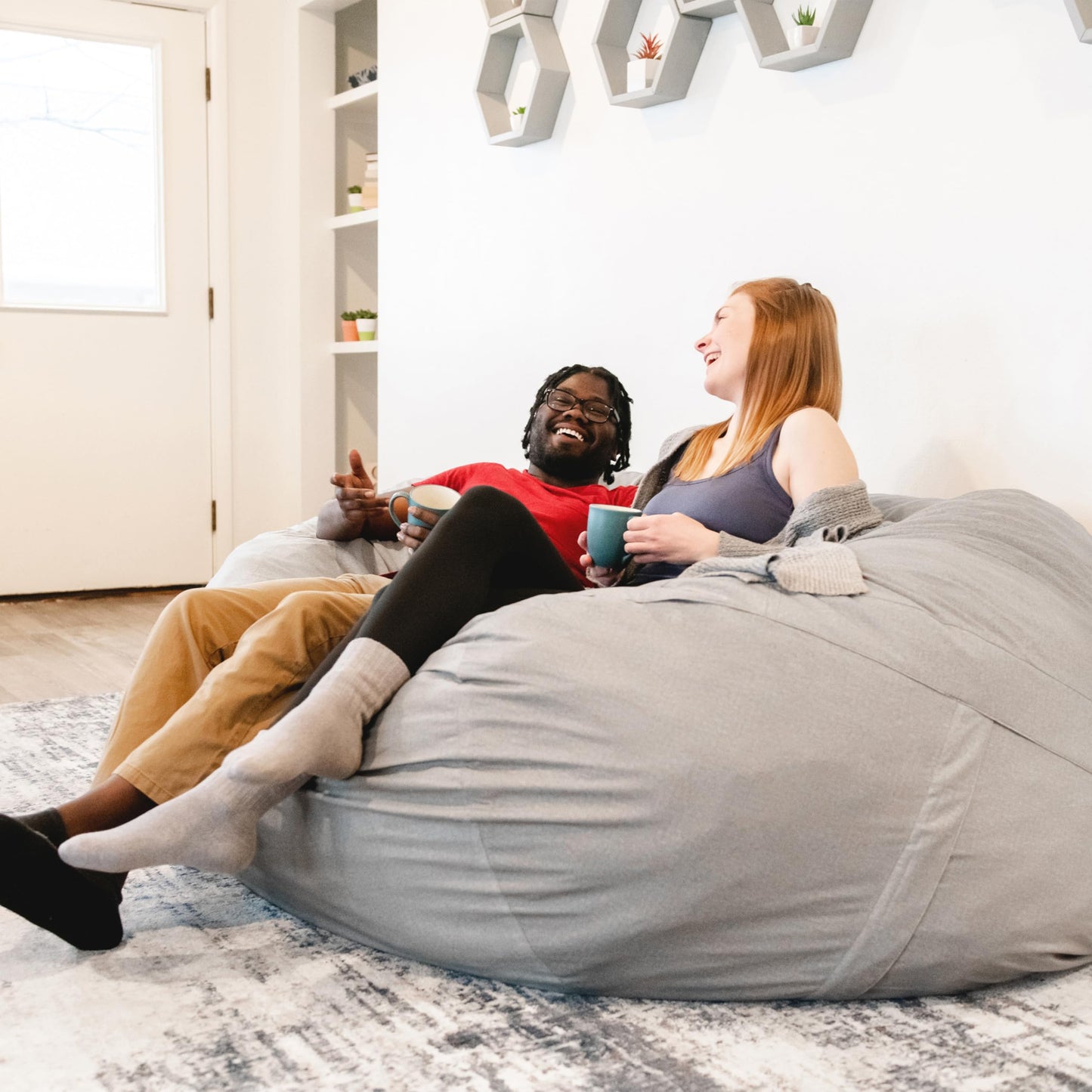 Big Joe Fuf XXL Foam Filled Bean Bag Chair with Removable Cover, Fog Lenox, Durable Woven Polyester, 6 feet Giant