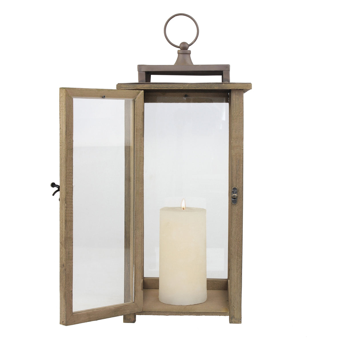 Stonebriar 18 Inch Rustic Wooden Candle Hurricane Lantern, For Table Top, Mantle, Wall Hanging, or Garden Display, Indoor & Outdoor Use, Extra Large