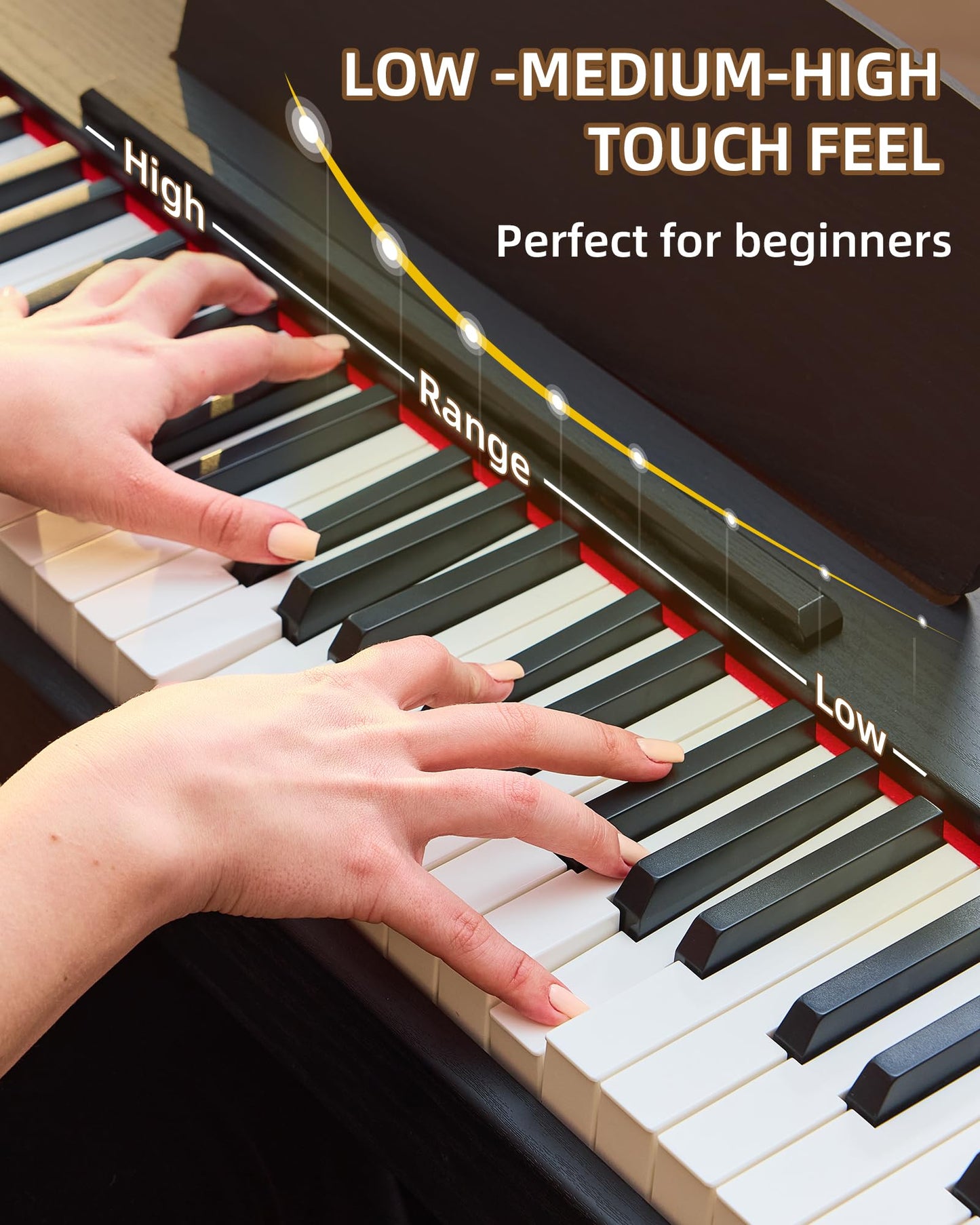 Doguva Digital Piano 88 Key Weighted Keyboard Progressive Hammer-Action Electric Piano For Beginners (Black) with Three-pedal Piano Cover Headphones Music Stickers