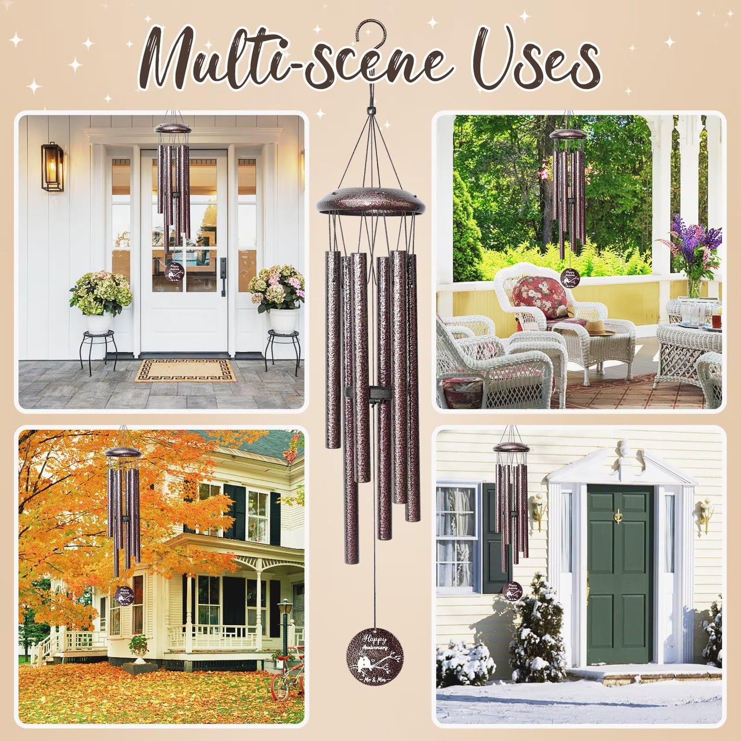 Anniversary Wind Chimes Gifts for Men Women, 25" Wind Chimes Romantic Gift for Couple, Parents, Wife, Husband, Friends, Happy Anniversary Decorations