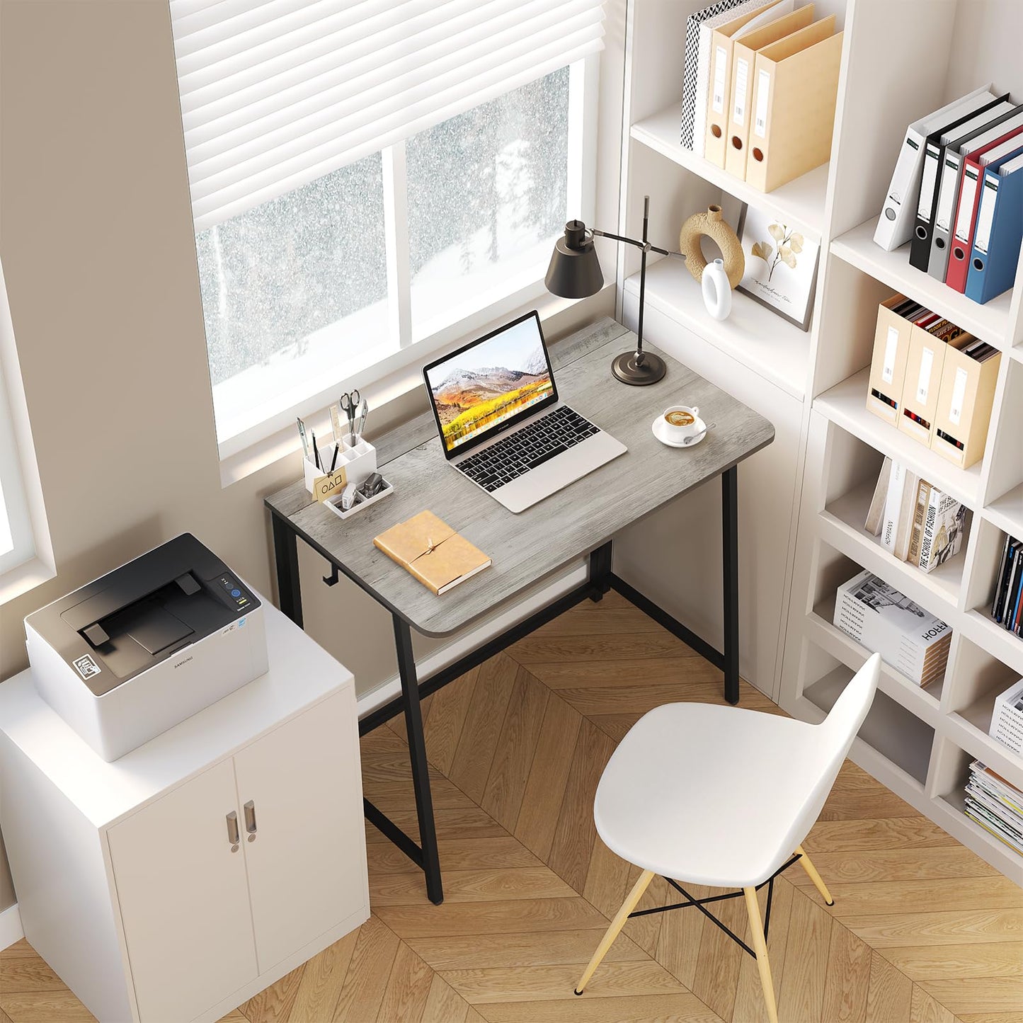 WOHOMO Folding Desk, Small Foldable Desk 31.5" for Small Spaces, Space Saving Computer Table Writing Workstation for Home Office, Easy Assembly, Gray-Wash