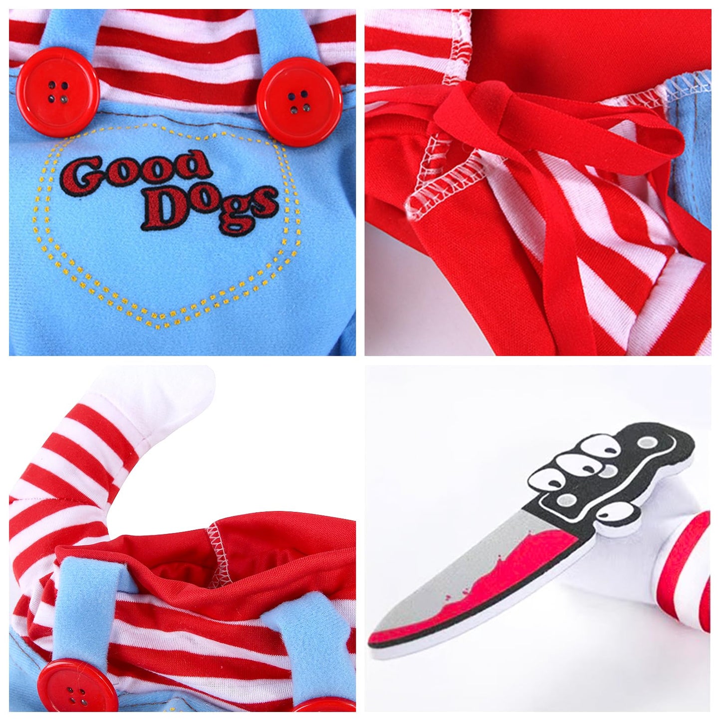 Dog Halloween Costume,Funny Chucky Dog Costume with Pet Wig,Cosplay Scary Outfit with Knife Clothes for Dogs (Small)