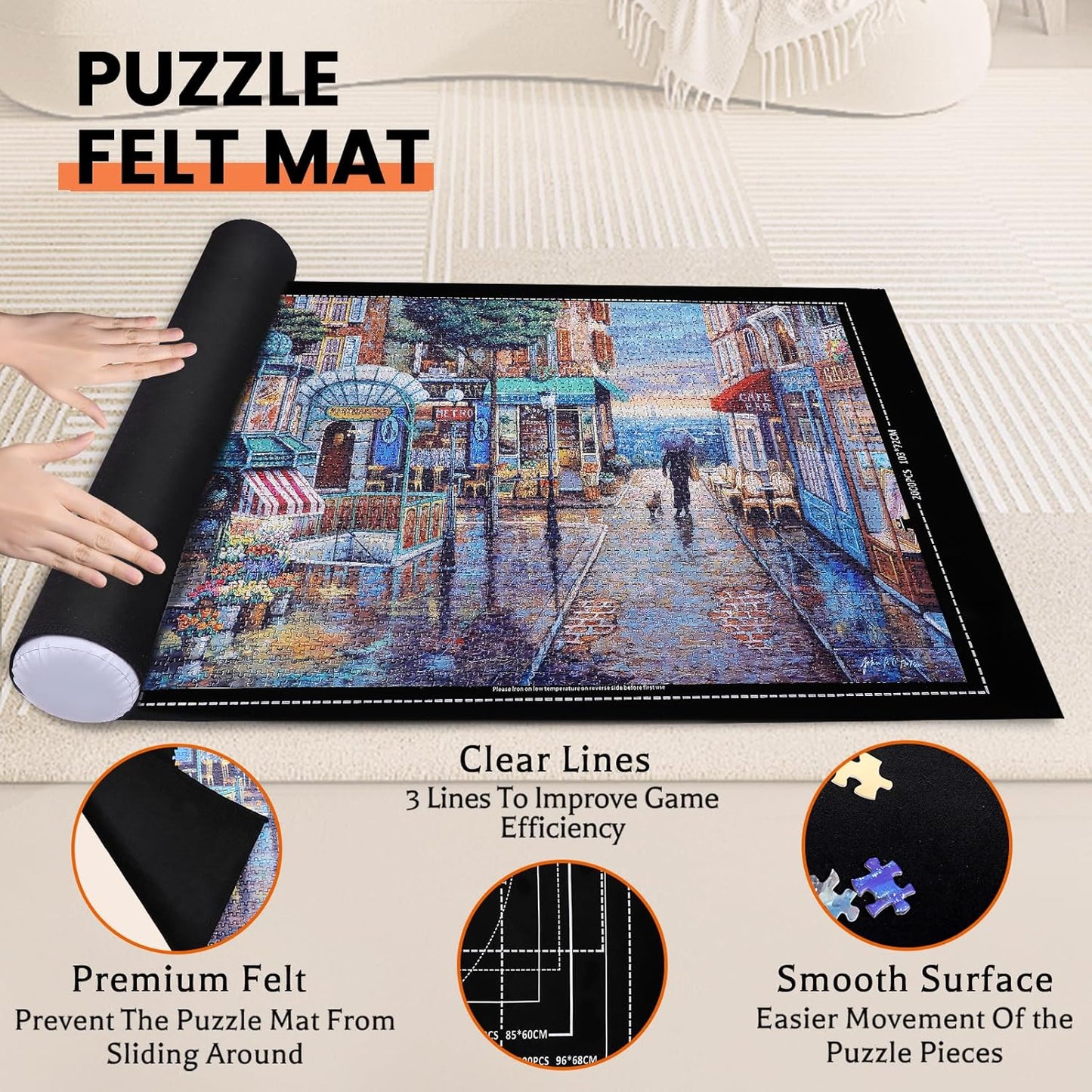 Jigsaw Puzzle Mat Roll Up - 1500 1000 500 Pieces Puzzel Matte, Black Roll-Up Puzzles Mats Felt Save Trays for Sorting Table Board Clear Sheets, Frame Keeper Storage Accessories for Adults