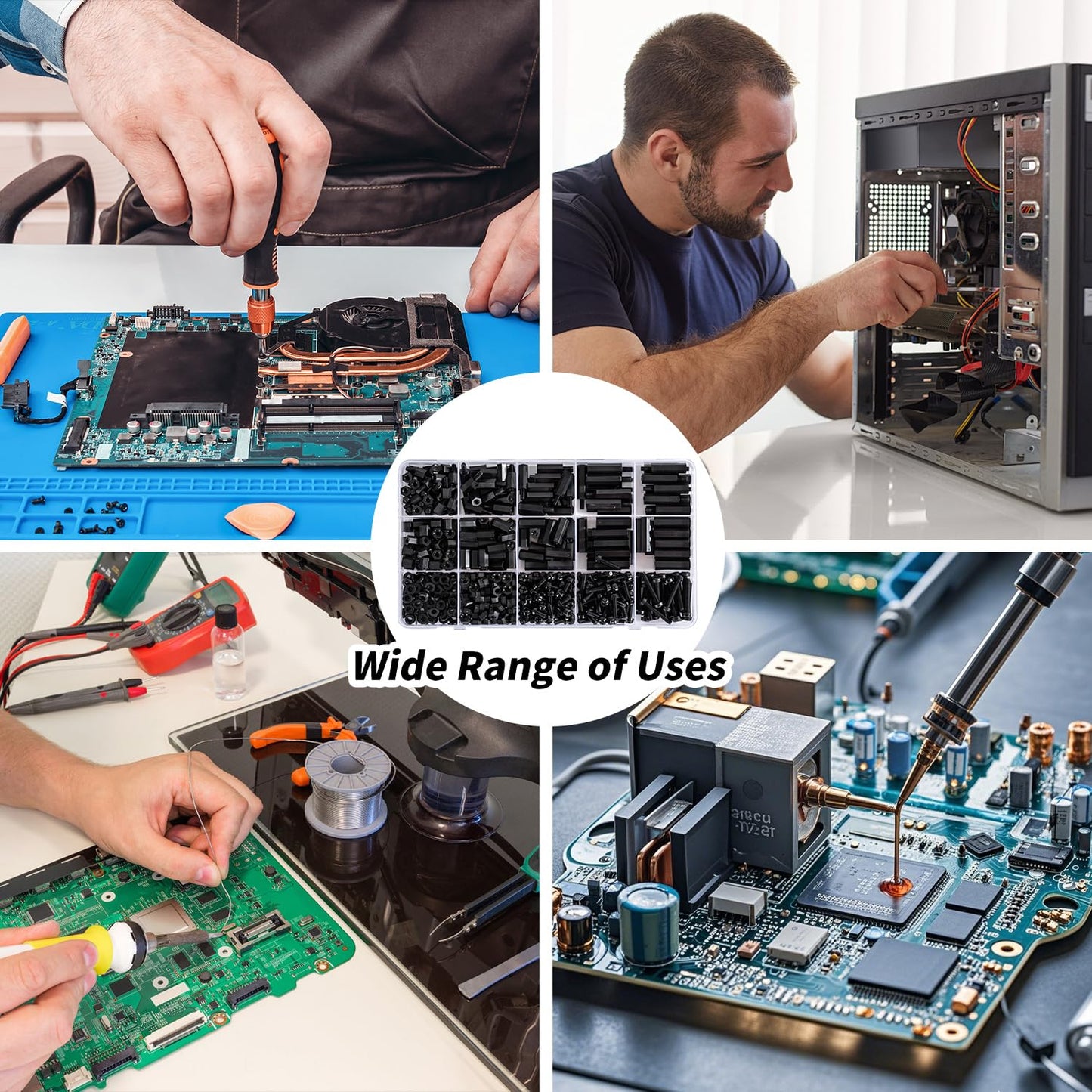 580 PCS M3 Black Nylon Standoff Kit with Spacers, Screws, and Nuts - Motherboard & PCB Mounting Standoffs and Screws, Threaded Pillar Spacers for Circuit Boards and Computer Building