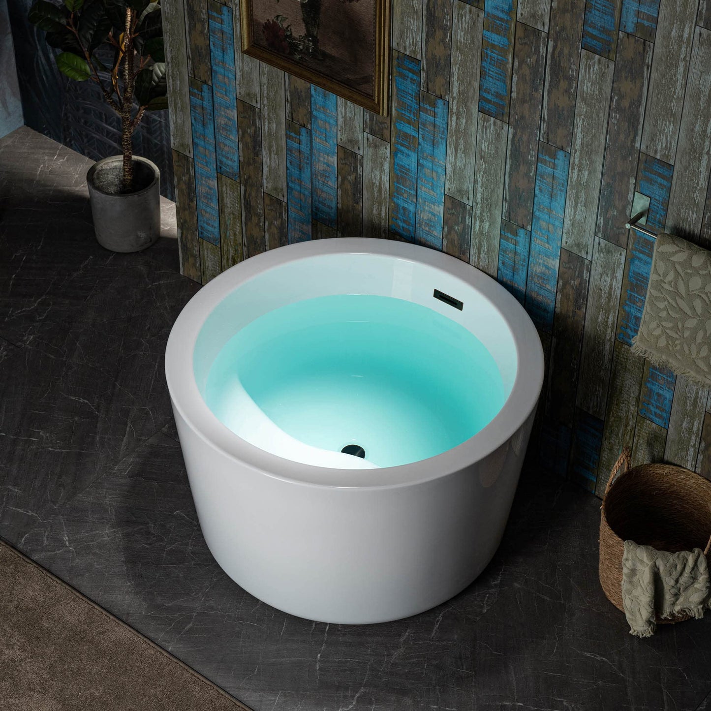 WOODBRIDGE 41" Acrylic Freestanding Round Contemporary Soaking Tub with Pre-molded Seat and Oil-Rubbed Bronze Overflow and Drain Option, White