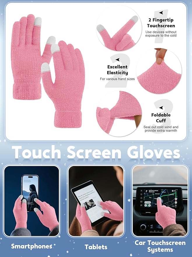 URATOT 4-In-1 Winter Warm Sets Knitted Scarf Touch Screen Gloves Beanie Pompom Hat and Winter Ear Warmer for Men or Women